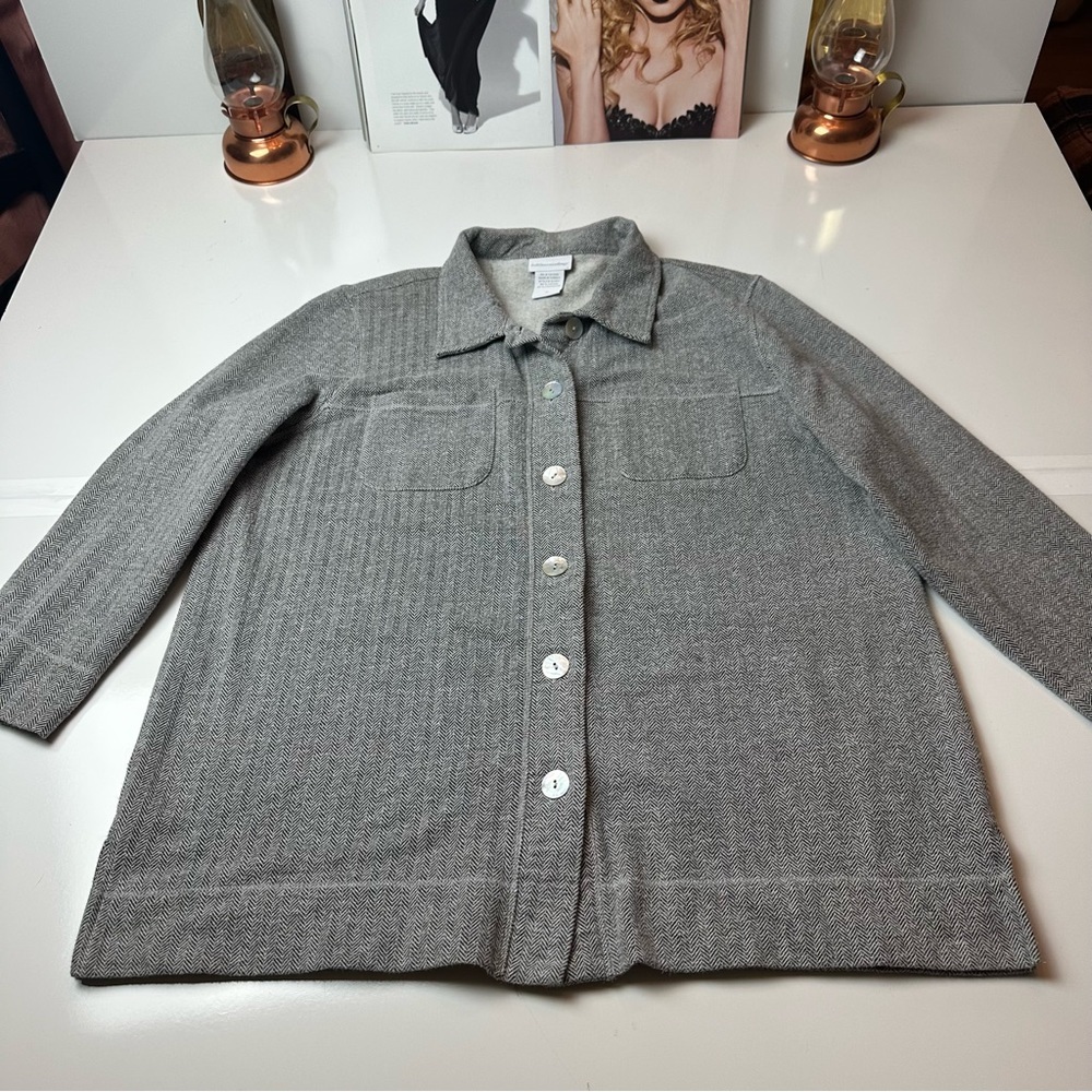 Soft Surroundings Gray Button-UpCardigan Soft Knit Quiet Luxury Coastal Comfort